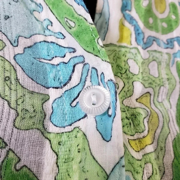 Blouse Size 10 Button Down Top Green Blue Lighweig - Picture 5 of 8